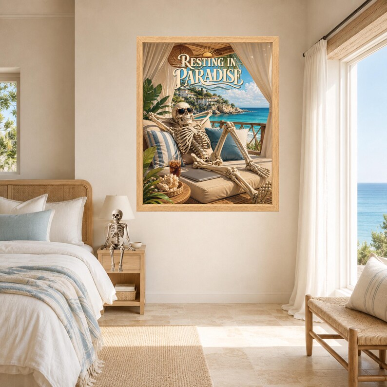 Resting in Paradise Skeleton Poster, Funny Beach Vacation Art (Digital Download) imagen 7