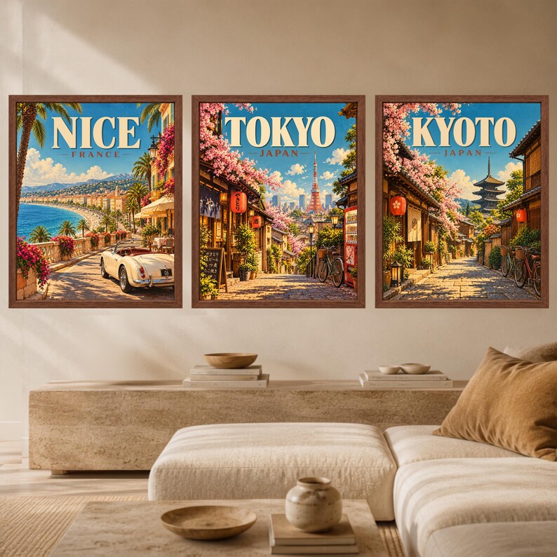 Tokyo Travel Poster, Cherry Blossom Street Scene, Japan City Art (Digital Download) image 10