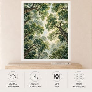 Forest Canopy Print, Looking Up Trees, Green Botanical Wall Art (Digital Download) zdjęcie 10