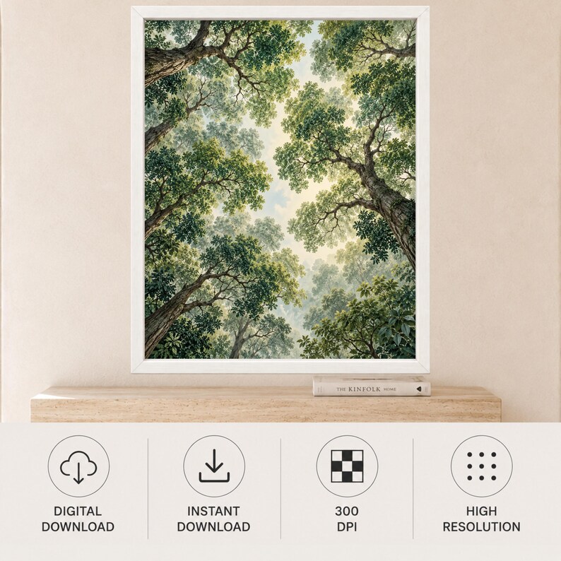 Forest Canopy Print, Looking Up Trees, Green Botanical Wall Art (Digital Download) zdjęcie 10