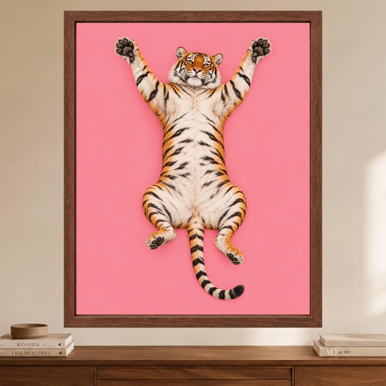 Pink Tiger Wall Art, Funny Animal Print, Maximalist Bedroom Decor (Digital Download) image 2