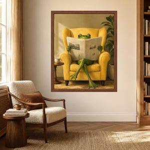 Funny Frog Reading Newspaper Art, Whimsical Animal Print, Mid-Century Decor (Digital Download) Bild 5