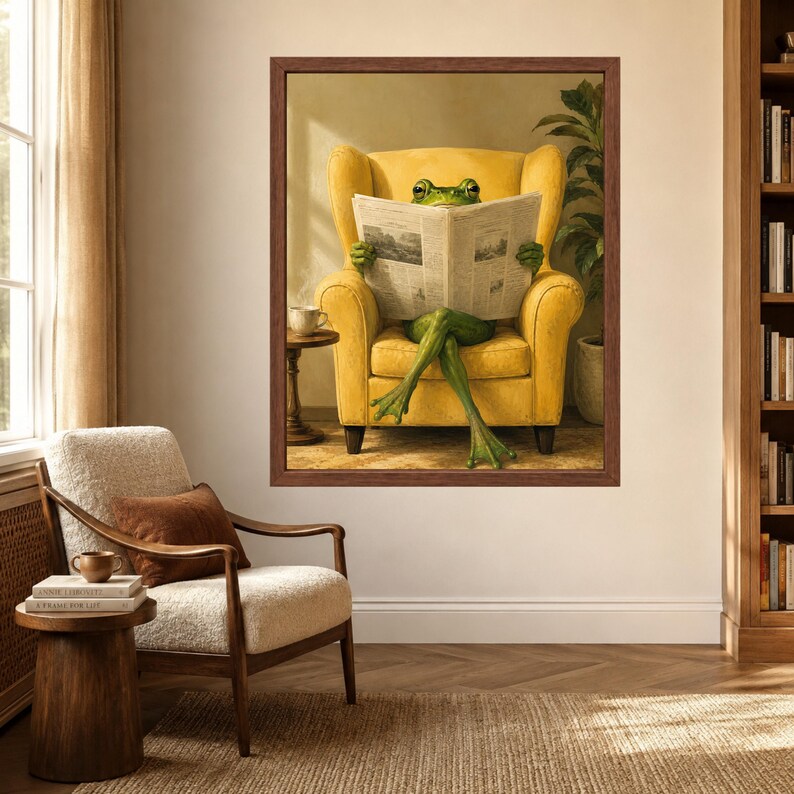 Funny Frog Reading Newspaper Art, Whimsical Animal Print, Mid-Century Decor (Digital Download) Bild 5