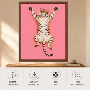 Pink Tiger Wall Art, Funny Animal Print, Maximalist Bedroom Decor (Digital Download) image 10