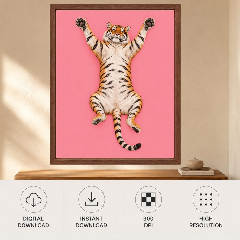 Pink Tiger Wall Art, Funny Animal Print, Maximalist Bedroom Decor (Digital Download) image 10