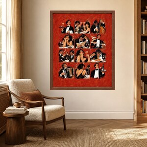Italian Dining Scene Print, Red Restaurant Art, Wine Pasta Poster (Digital Download) image 3
