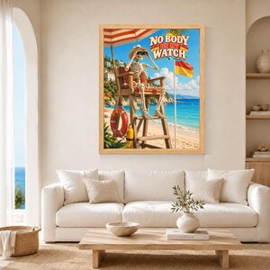 Skeleton Lifeguard Beach Poster, Funny Summer Humor Art (Digital Download) image 3