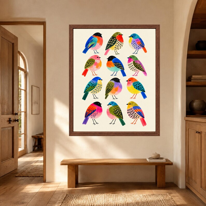 Colorful Folk Art Bird Print, Whimsical Nature Decor (Digital Download) image 6