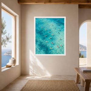 Aerial Turquoise Ocean Surfers Print, Coastal Surfboard Art (Digital Download) image 7