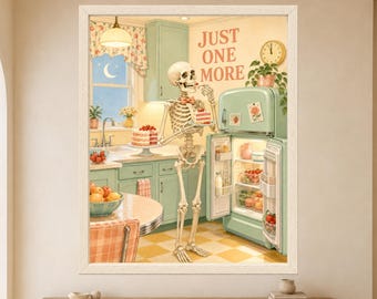 Funny Skeleton Cake Poster, Retro Kitchen Art, Midnight Snack Humor (Digital Download)