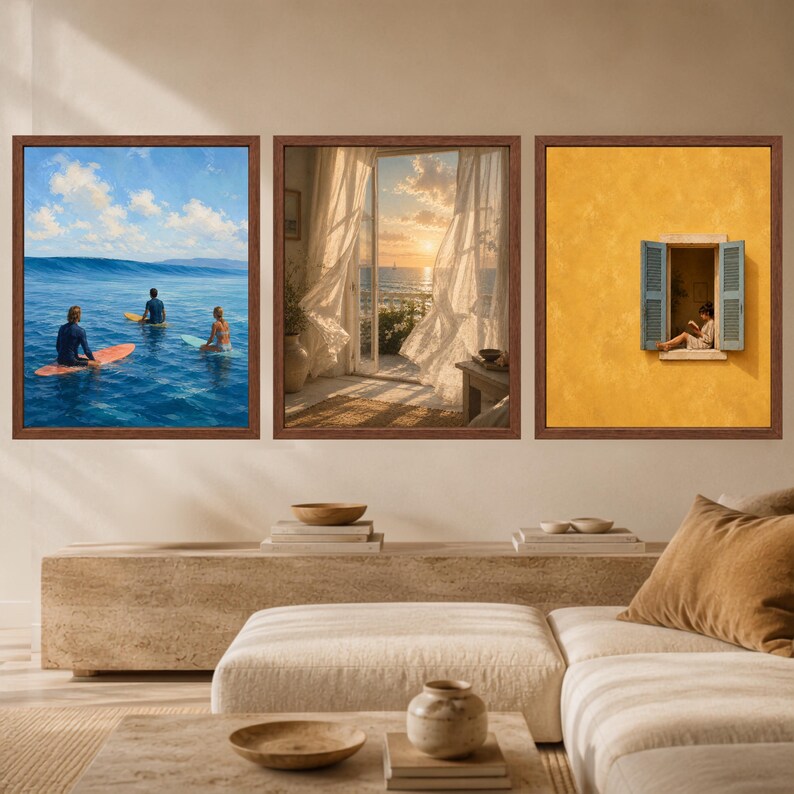 Mediterranean Window Art, Sheer Curtains, Sunset Sailboat (Digital Download) image 10
