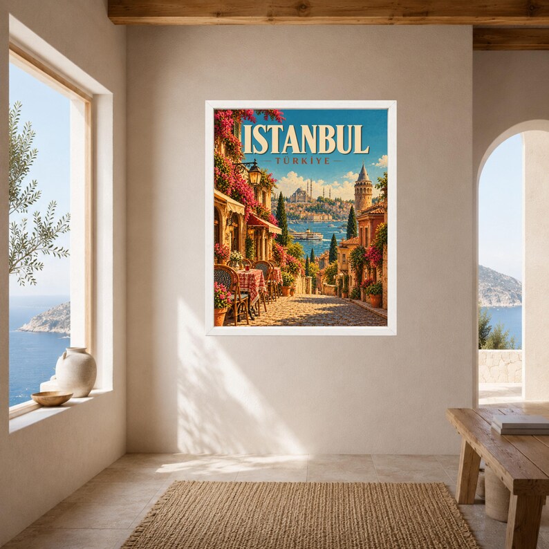 Istanbul Travel Poster, Türkiye Wall Art, Galata Tower Print, Bosphorus City Decor, Digital Download image 8