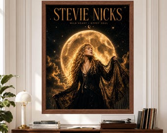 Stevie Nicks Moon Music Poster, Boho Celestial Rock Art (Digital Download)