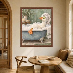 Spa Duck Bath Print, Cucumber Eyes, Sage Green Bathroom Art (Digital Download) image 5
