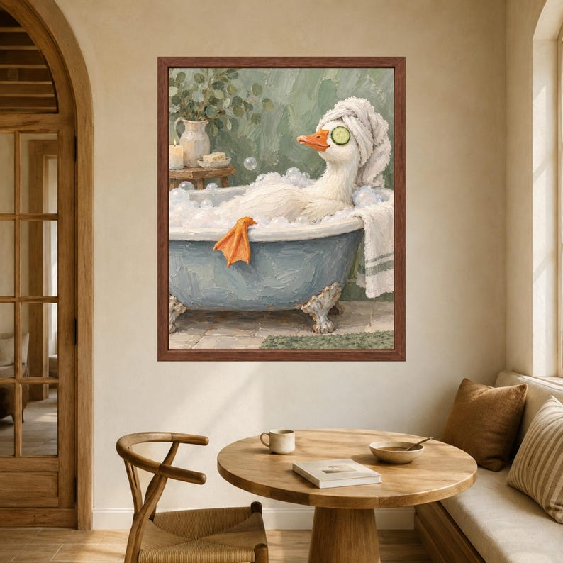 Spa Duck Bath Print, Cucumber Eyes, Sage Green Bathroom Art (Digital Download) image 5