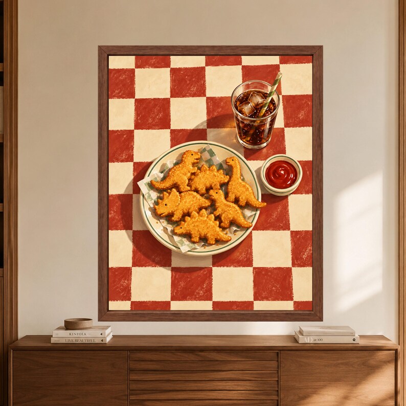Dino Nugget Kitchen Print, Retro Diner Food Art (Digital Download) imagen 8