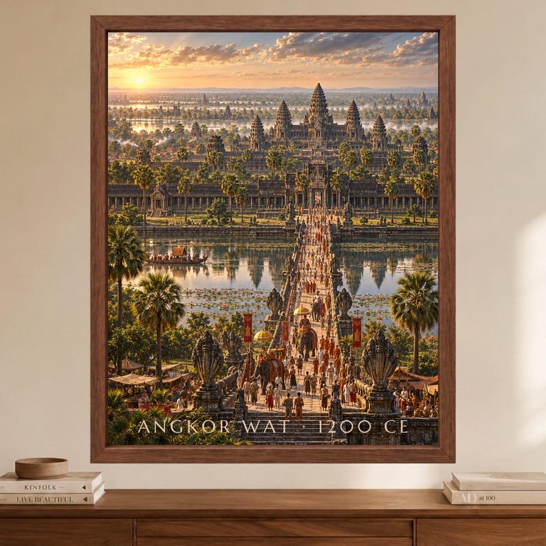 Angkor Wat 1200 CE Reconstructed Cityscape Print, Khmer Empire Art (Digital Download) image 2