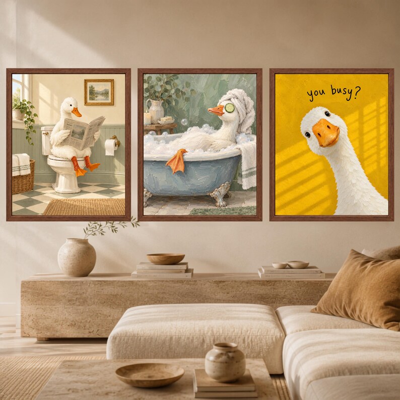Spa Duck Bath Print, Cucumber Eyes, Sage Green Bathroom Art (Digital Download) image 9