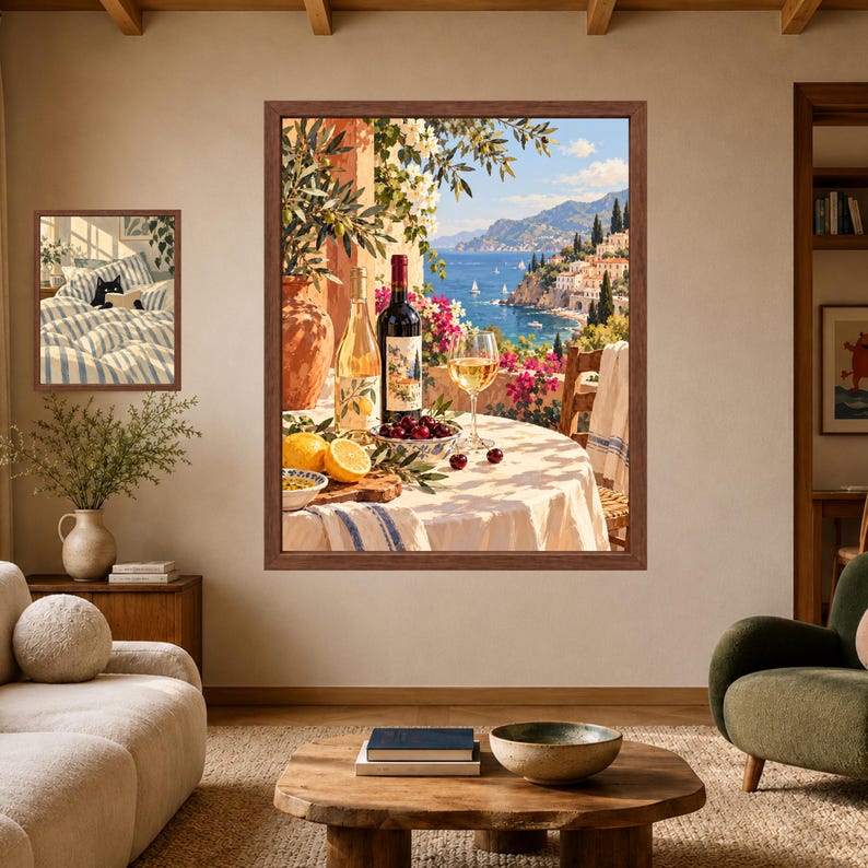 Mediterranean Wine and Lemon Print, Italian Coast Kitchen Decor (Digital Download) imagen 7