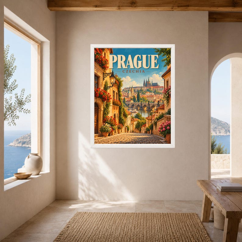 Prague Travel Poster, Charles Bridge Wall Art, Prague Castle Czech Republic Print, Digital Download image 7