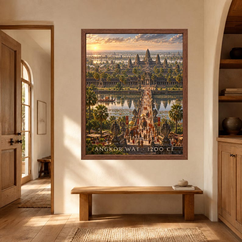Angkor Wat 1200 CE Reconstructed Cityscape Print, Khmer Empire Art (Digital Download) image 8