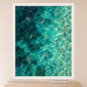 Aerial Ocean Swimmers Print, Turquoise Sea Pattern, Coastal Art (Digital Download) image 2