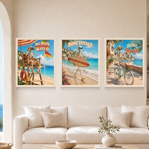 Funny Skeleton Surfer Poster, Retro Beach Art, Coastal Decor (Digital Download) image 10