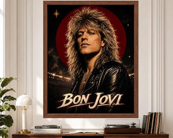 Bon Jovi 80er-Jahre-Rockposter, Vintage-Sängerporträt, Arena-Rock-Dekor (Digitaler Download)