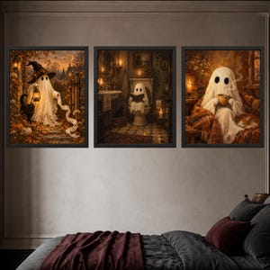 Gothic Ghost Reading on Toilet Print, Black Cat Bathroom Art (Digital Download) image 9