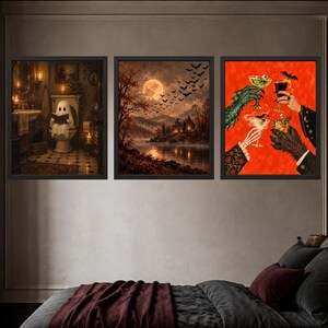 Decoración de pared de casa embrujada, lámina de Halloween con luna llena, paisaje gótico otoñal (descarga digital) imagen 9
