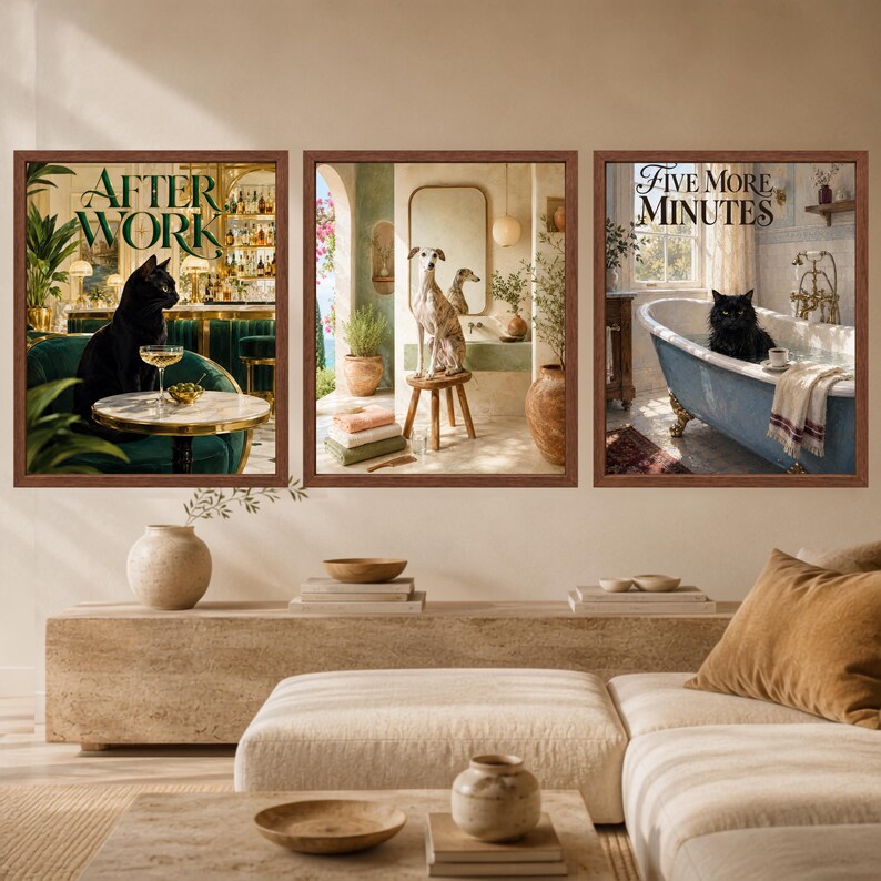 Whippet Bathroom Wall Art, Greyhound Dog Poster, Mediterranean Bathroom Print, Digital Download immagine 9