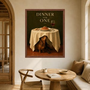 Dachshund Wall Art, Funny Kitchen Poster, Spaghetti Dog Print, Dinner for One, Digital Download image 6