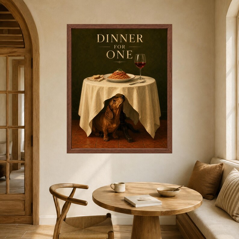 Dachshund Wall Art, Funny Kitchen Poster, Spaghetti Dog Print, Dinner for One, Digital Download image 6