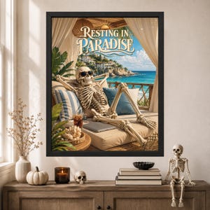 Resting in Paradise Skeleton Poster, Funny Beach Vacation Art (Digital Download) imagen 8