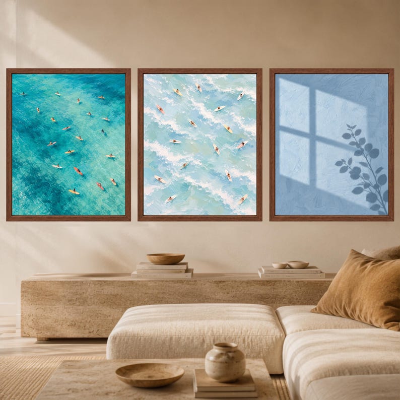 Aerial Surfers Ocean Print, Pastel Blue Coastal Art (Digital Download) image 10