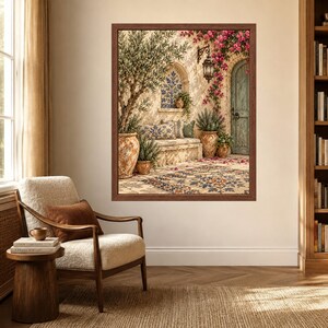 Kunstdruck „Mediterraner Olivenbaumhof“, Bougainvillea-Motiv im toskanischen Villenstil (Digitaler Download) Bild 3