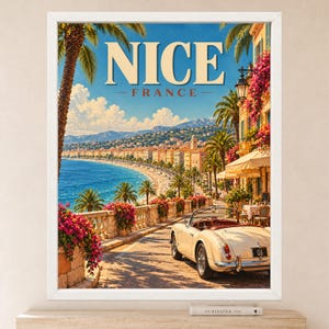 Nice France Travel Poster, French Riviera Coastal Art (Digital Download) image 2
