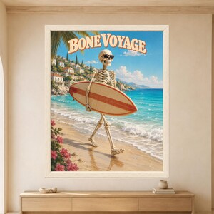 Funny Skeleton Surfer Poster, Retro Beach Art, Coastal Decor (Digital Download) image 9