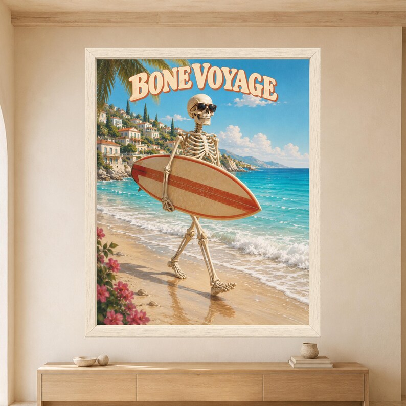 Funny Skeleton Surfer Poster, Retro Beach Art, Coastal Decor (Digital Download) image 9