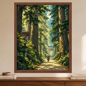 Japanese Forest Temple Path Print, Cedar Trees, Zen Woodland Art (Digital Download) image 2