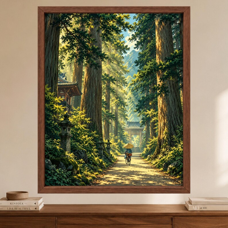 Japanese Forest Temple Path Print, Cedar Trees, Zen Woodland Art (Digital Download) image 2