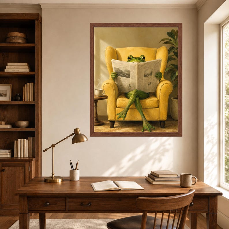 Funny Frog Reading Newspaper Art, Whimsical Animal Print, Mid-Century Decor (Digital Download) Bild 7