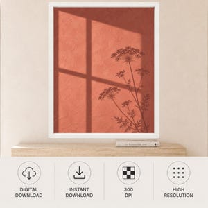Terracotta Botanical Shadow Print, Minimalist Floral Window Art (Digital Download) image 11
