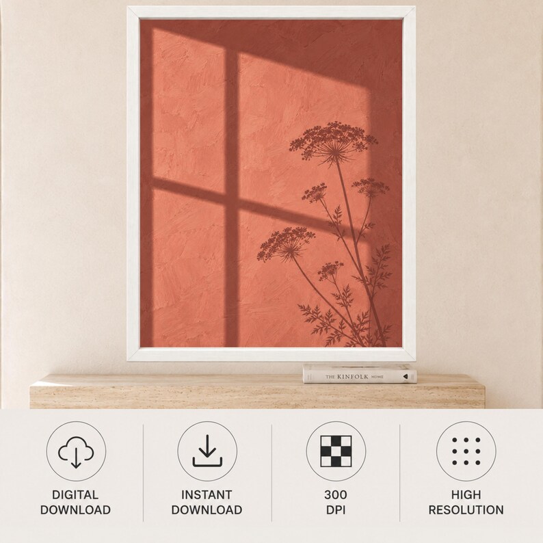 Terracotta Botanical Shadow Print, Minimalist Floral Window Art (Digital Download) image 11