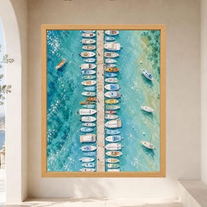 Aerial Marina Print, Turquoise Harbor, Mediterranean Boats (Digital Download) image 8