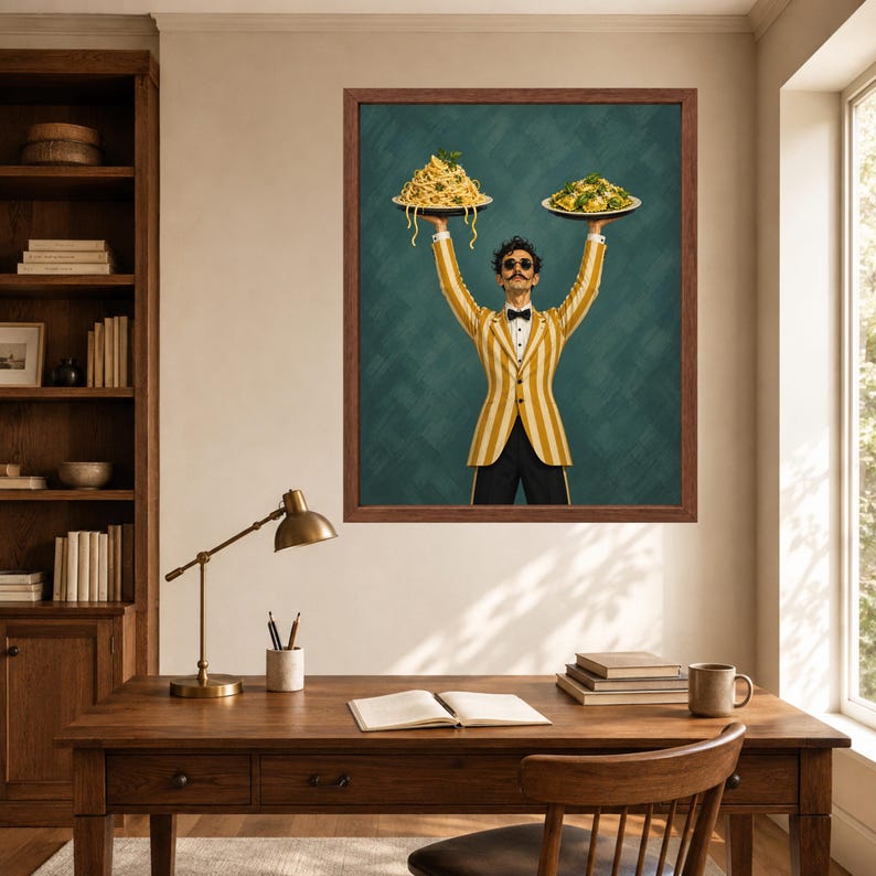 Italian Waiter Pasta Print, Spaghetti Ravioli Poster, Kitchen Decor (Digital Download) image 6