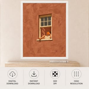 Kvinna som läser fönstertryck, medelhavsterrakottaväggkonst (digital nedladdning) bild 11