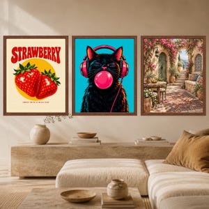 Kopfhörer mit schwarzer Katze im Kaugummi-Design, Pop-Art-Musikzimmer-Dekoration (Digitaler Download) Bild 9