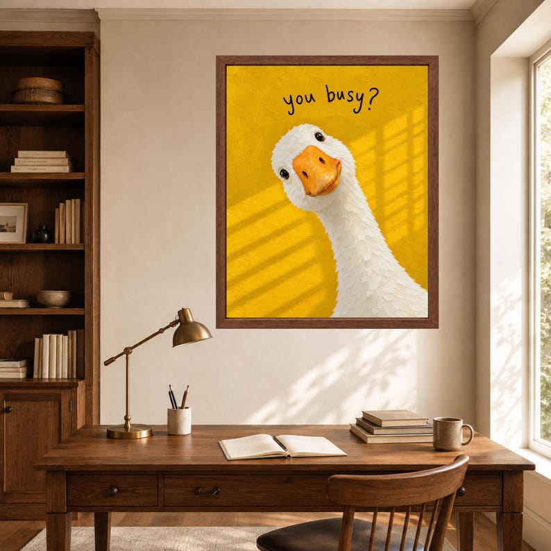 Funny Goose Print, You Busy? Yellow Animal Art (Digital Download) image 6