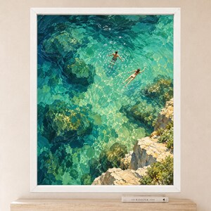 Aerial Swimmers Print, Emerald Cove Turquoise Ocean Art (Digital Download) image 2